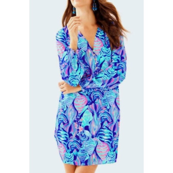 Lilly Pulitzer Dresses & Skirts - NWOT Lilly Pulitzer Brynle Dress Medium Blue Pink Long Sleeve Shift Resortwear
